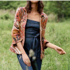 Moth Anthropologie Gold Paisley Print Sweater Blazer Boho Jacket Large